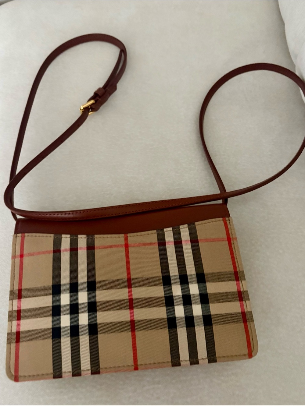 Burberry Brown Leather & Vintage Check Small Crossbody Bag - Picture 4 of 5
